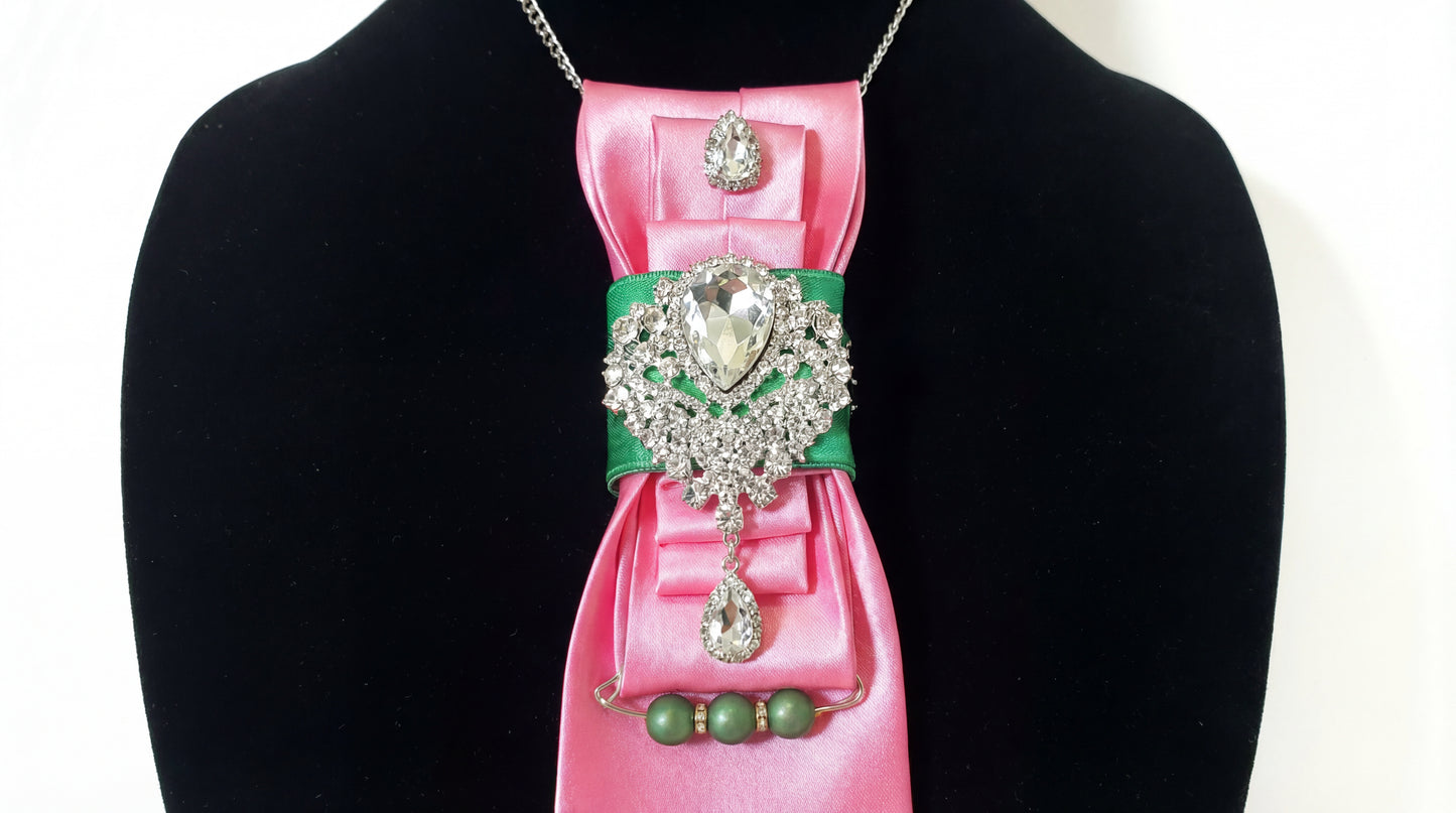 Pink and Green Goddess Necktie for Weddings, Business and Formal Events