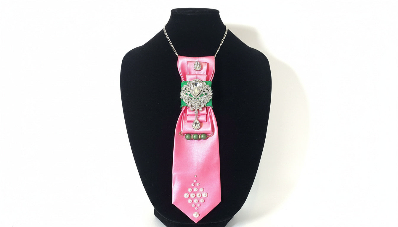 Pink and Green Goddess Necktie for Weddings, Business and Formal Events